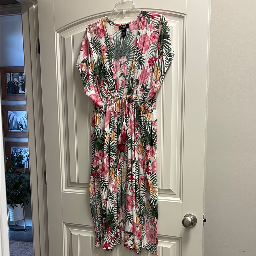 Pink and Green Dolman Sleeve Sundress Coverup